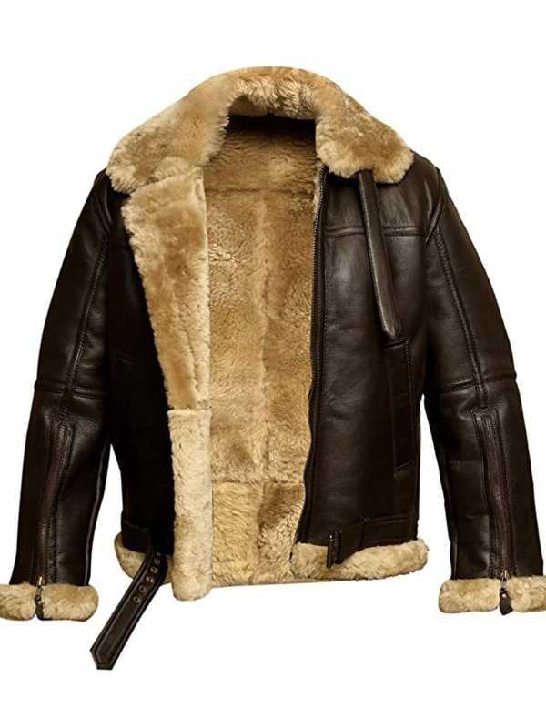 Men’s Pilot Jacket – Leather Look with Faux Fur Warmth