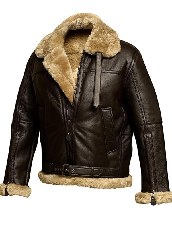Men’s Pilot Jacket – Leather Look with Faux Fur Warmth