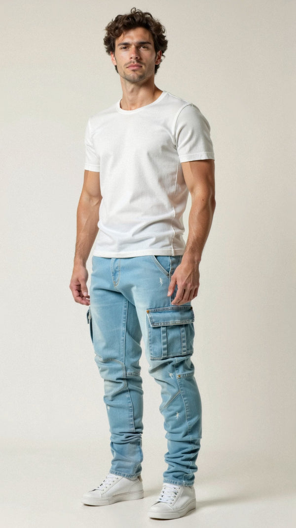 Men’s Stretch Cargo Jeans - Slim Fit & Practical Pockets