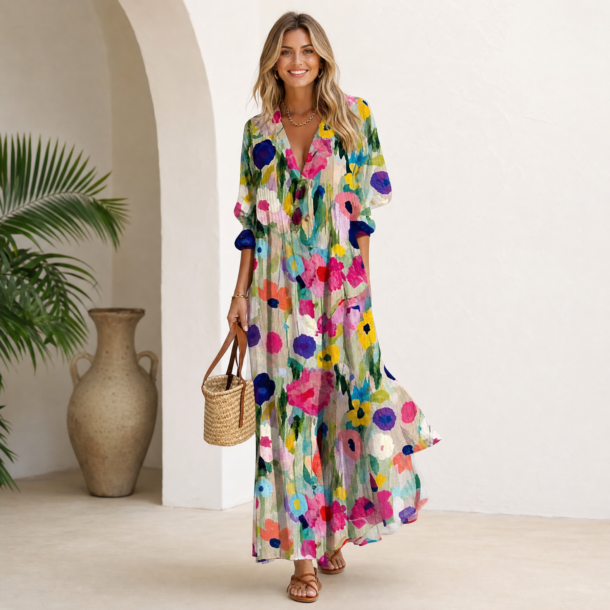 Vestito estivo boho da donna – abito casual fluente per la giornata in spiaggia