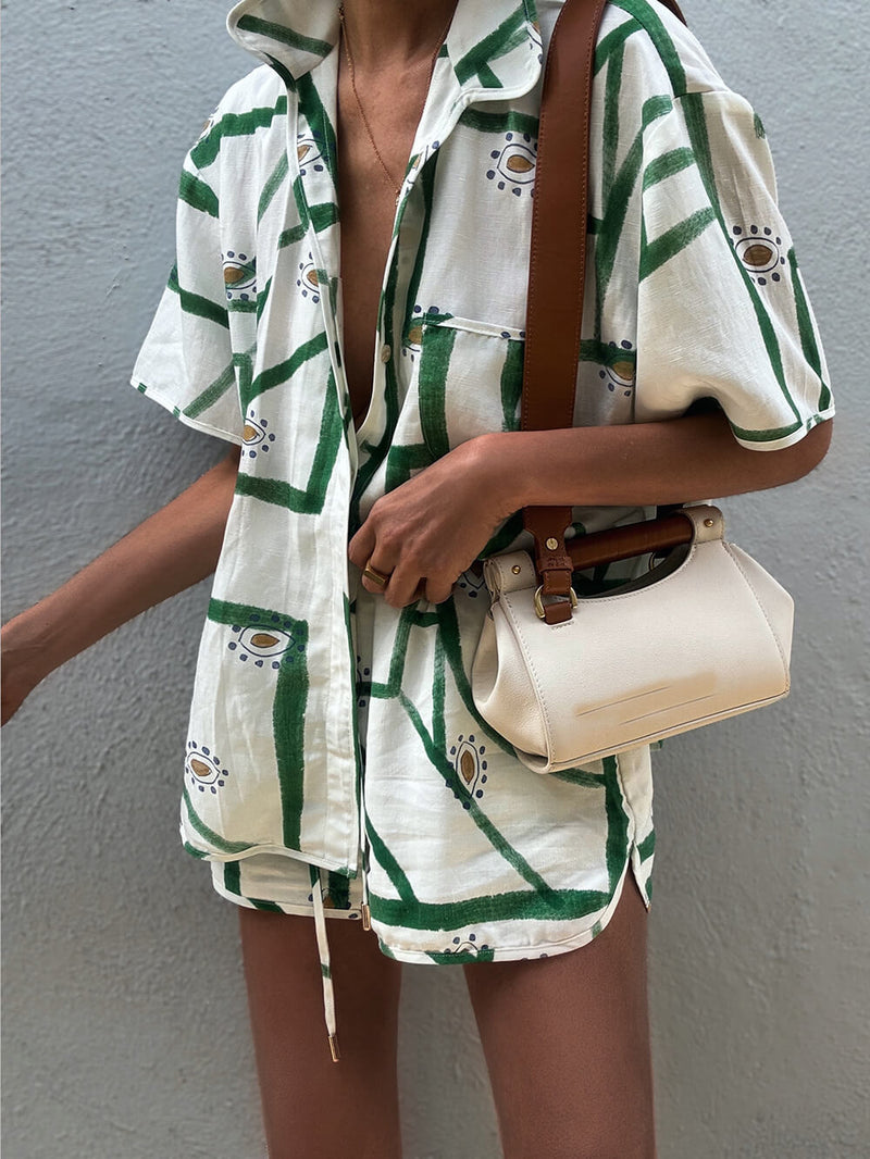 Marlo Women’s Summer Set – Button-Up Top & Elastic Waist Shorts