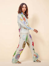 Women’s Ocean Print Trousers Set | Relaxed Fit Holiday Co-ord with Long Sleeve Top