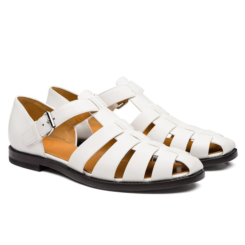 Men’s Leather Sandals – Roman Style with Buckle | Closed-Toe Summer & Holiday Footwear
