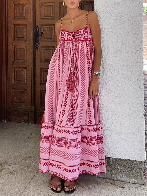 Women's Crochet Maxi Dress | Boho Patchwork Knitted Summer Slip Dress