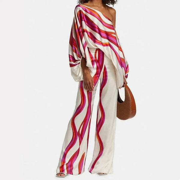 Women’s Two-Piece Co-Ord Set – Off-Shoulder Crop Top & Wide-Leg Trousers | Summer Outfit