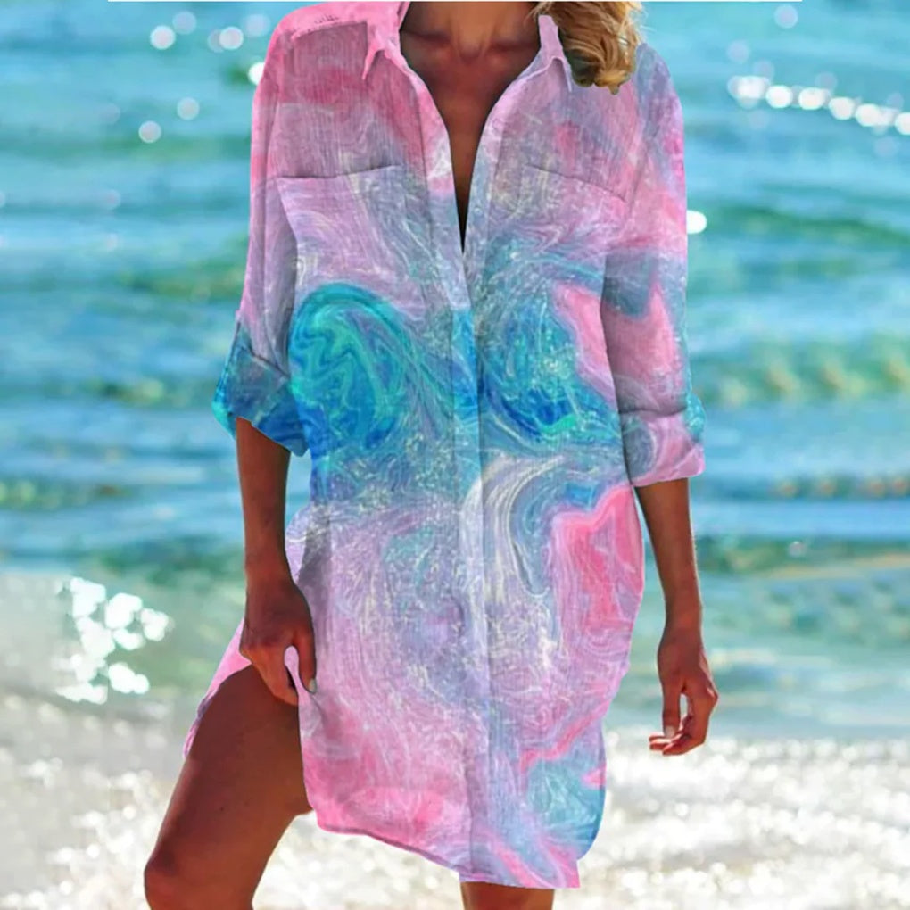 Niki | Women's Beach Shirt Cover-Up - Tie-Dye Print