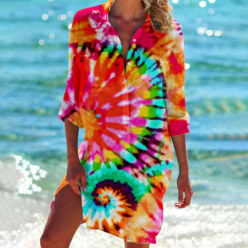 Niki | Women's Beach Shirt Cover-Up - Tie-Dye Print