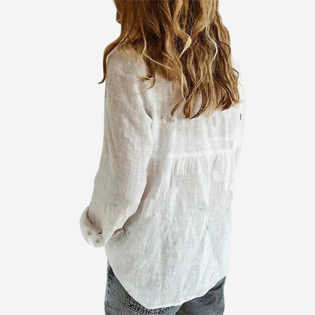 Niki | Women's Button-Down Long Sleeve Linen Blend Blouse