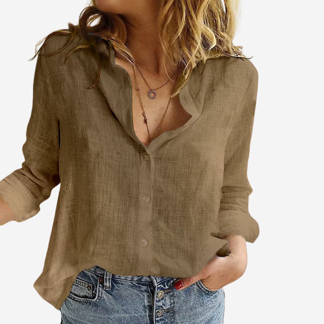 Niki | Women's Button-Down Long Sleeve Linen Blend Blouse