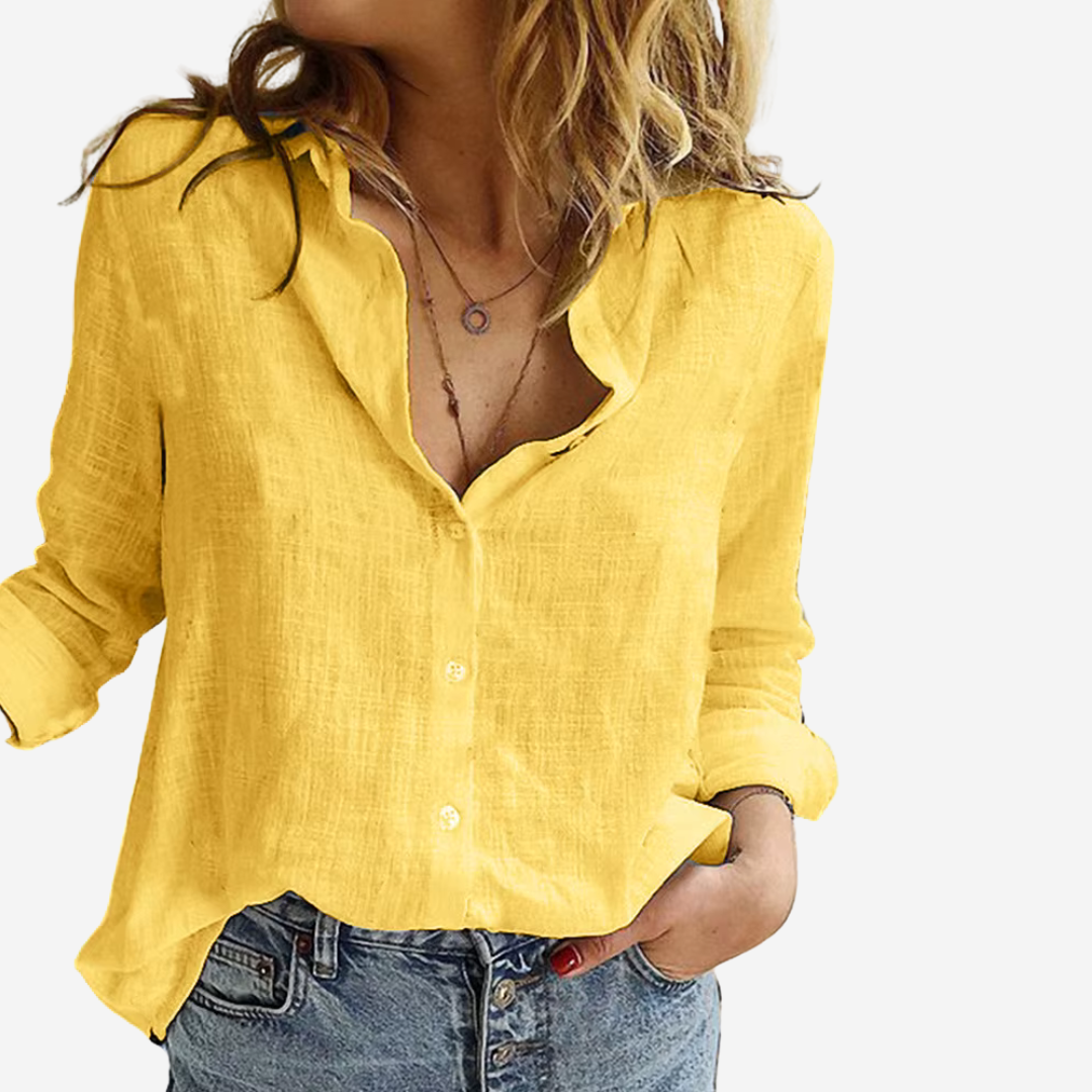 Niki | Women's Button-Down Long Sleeve Linen Blend Blouse