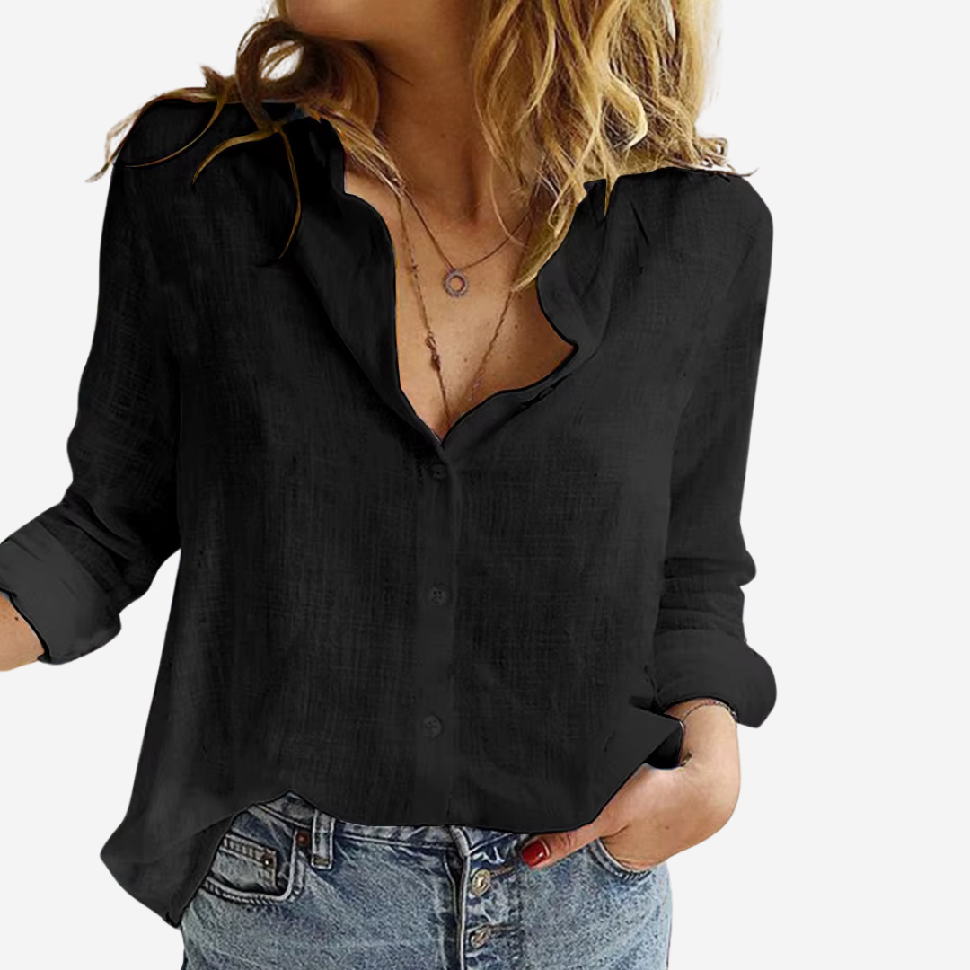 Niki | Women's Button-Down Long Sleeve Linen Blend Blouse