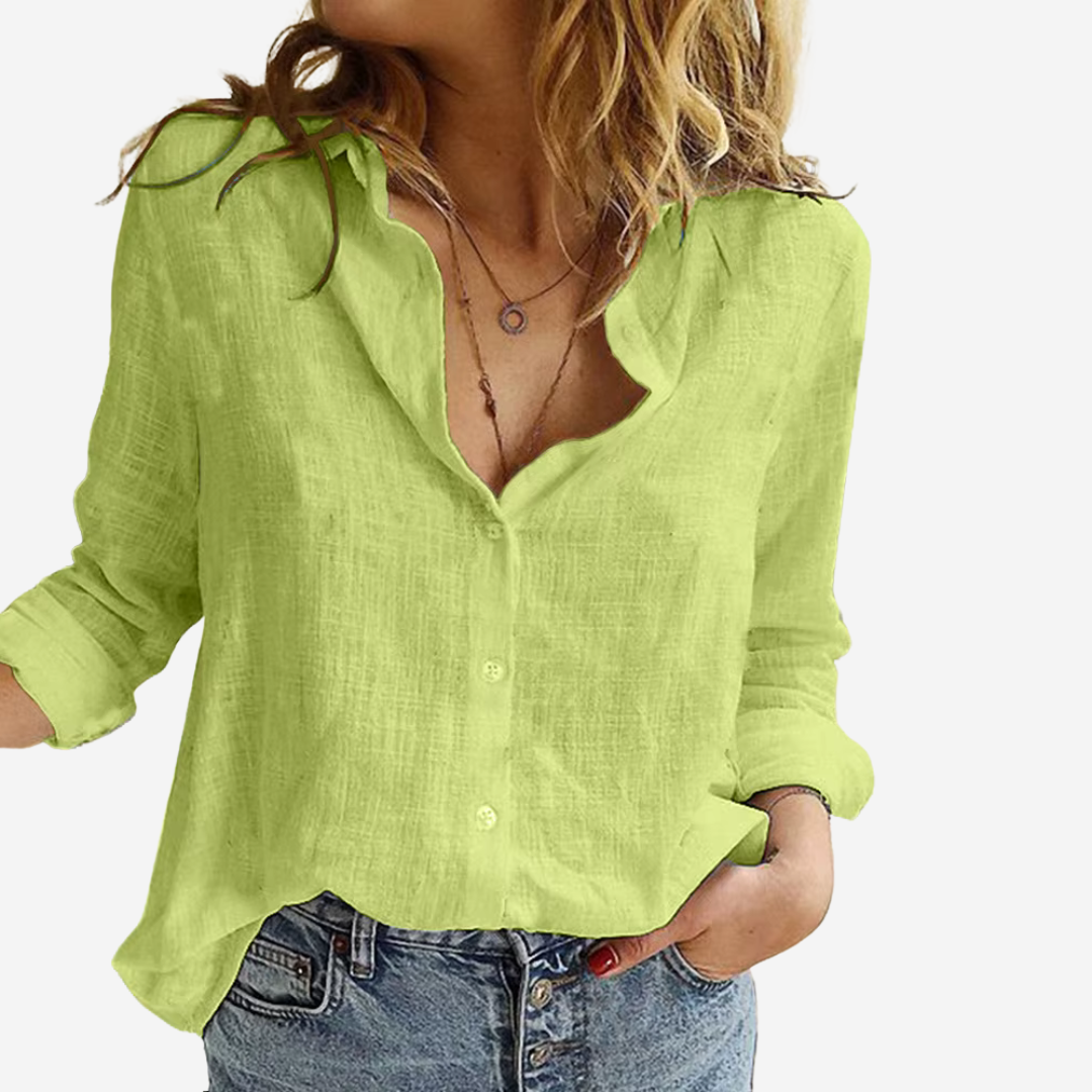 Niki | Women's Button-Down Long Sleeve Linen Blend Blouse