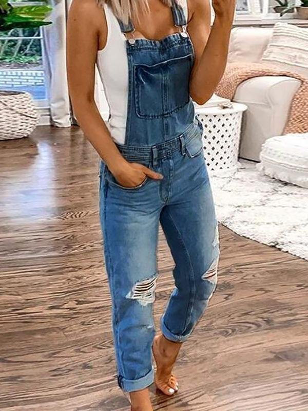 Niki | Women's Ripped Denim Overalls