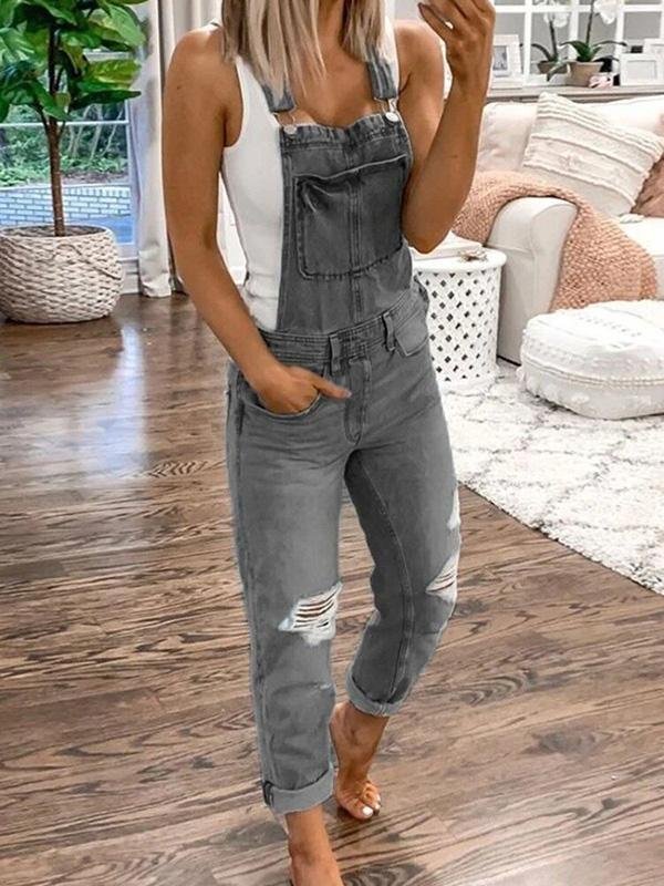 Niki | Women's Ripped Denim Overalls