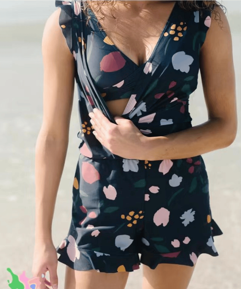 Niki | Women's Swim Romper with Ruffle Trim