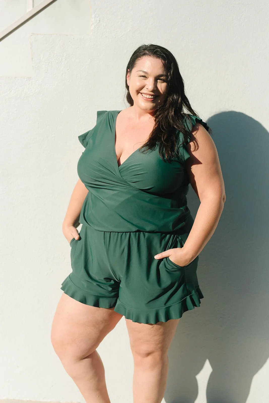 Niki | Women's Swim Romper with Ruffle Trim