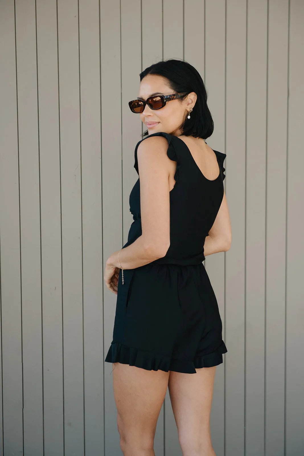 Niki | Women's Swim Romper with Ruffle Trim
