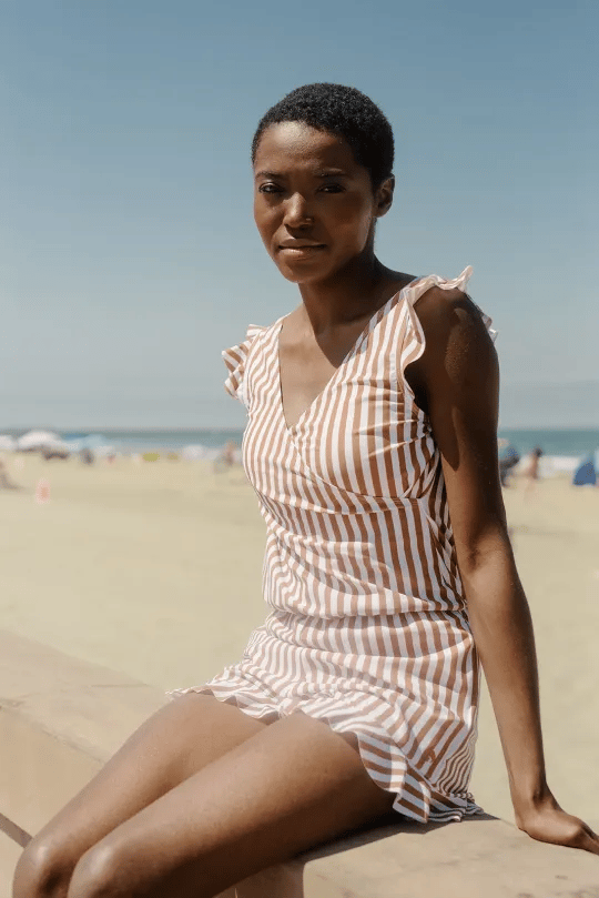 Niki | Women's Swim Romper with Ruffle Trim