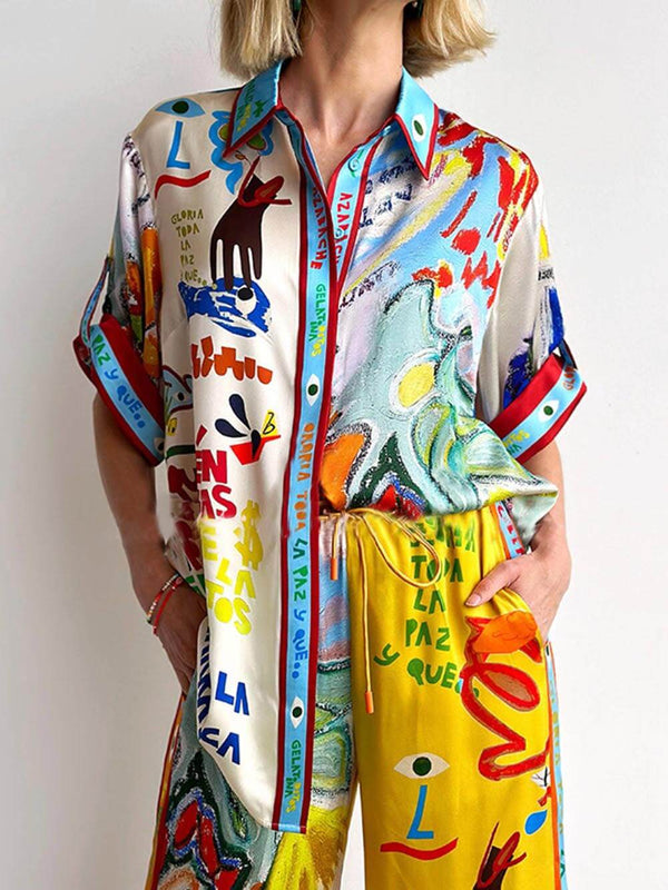 Women's Short Sleeve Blouse | Unique Graphic Print Relaxed Fit for Everyday Style