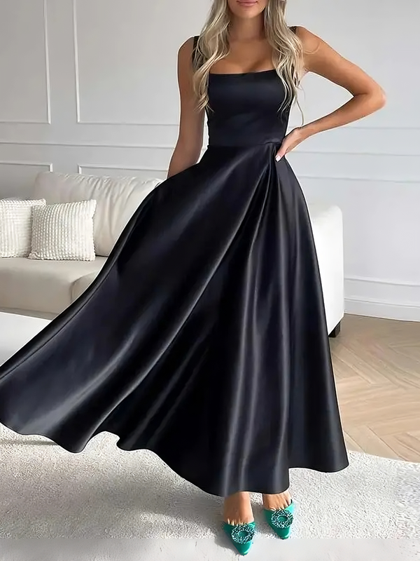 Women’s Midi Dress – Elegant Square Neck, A-Line & Formal Style