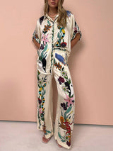 Women’s Satin Print Blouse – Unique Button-Down Oversized Fit for Modern Day-to-Evening Style