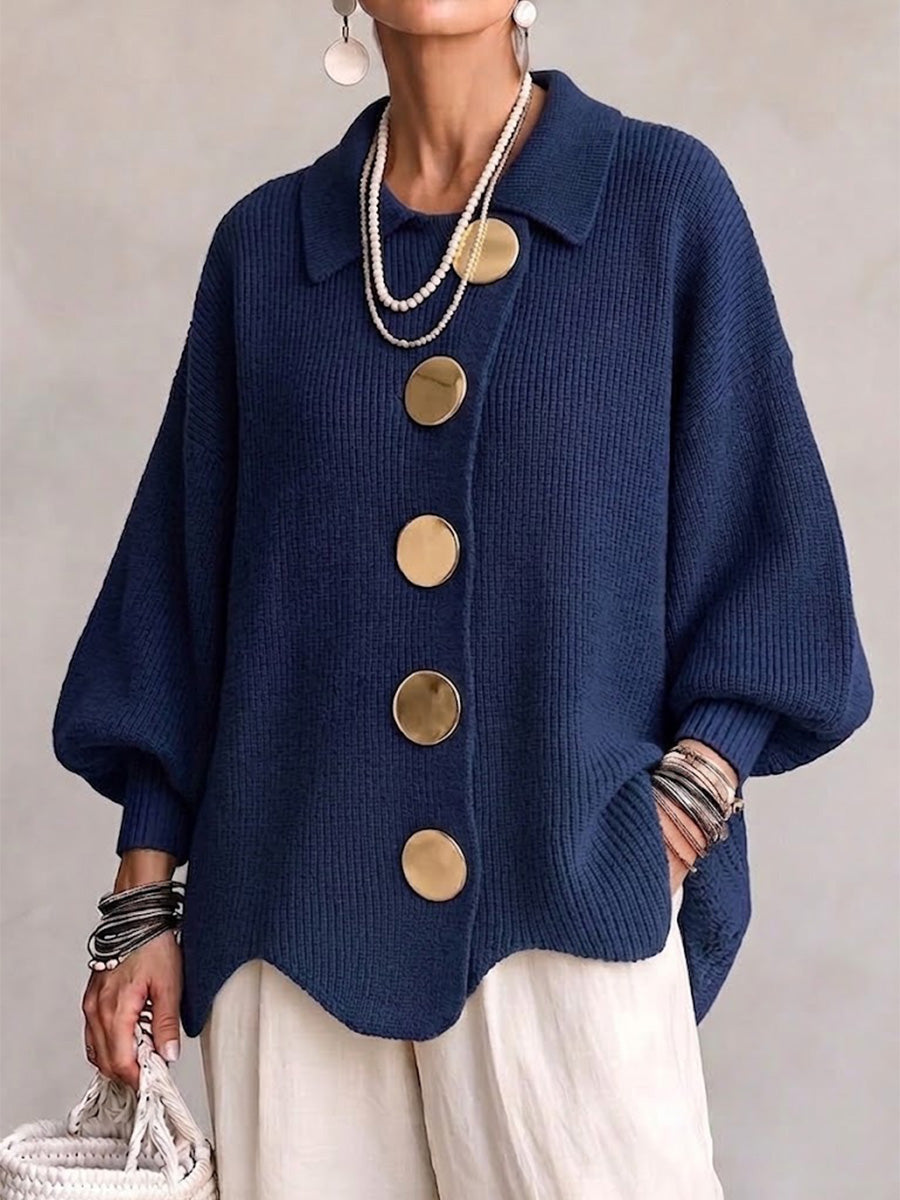 Oversized Collared Cardigan with Metal Buttons