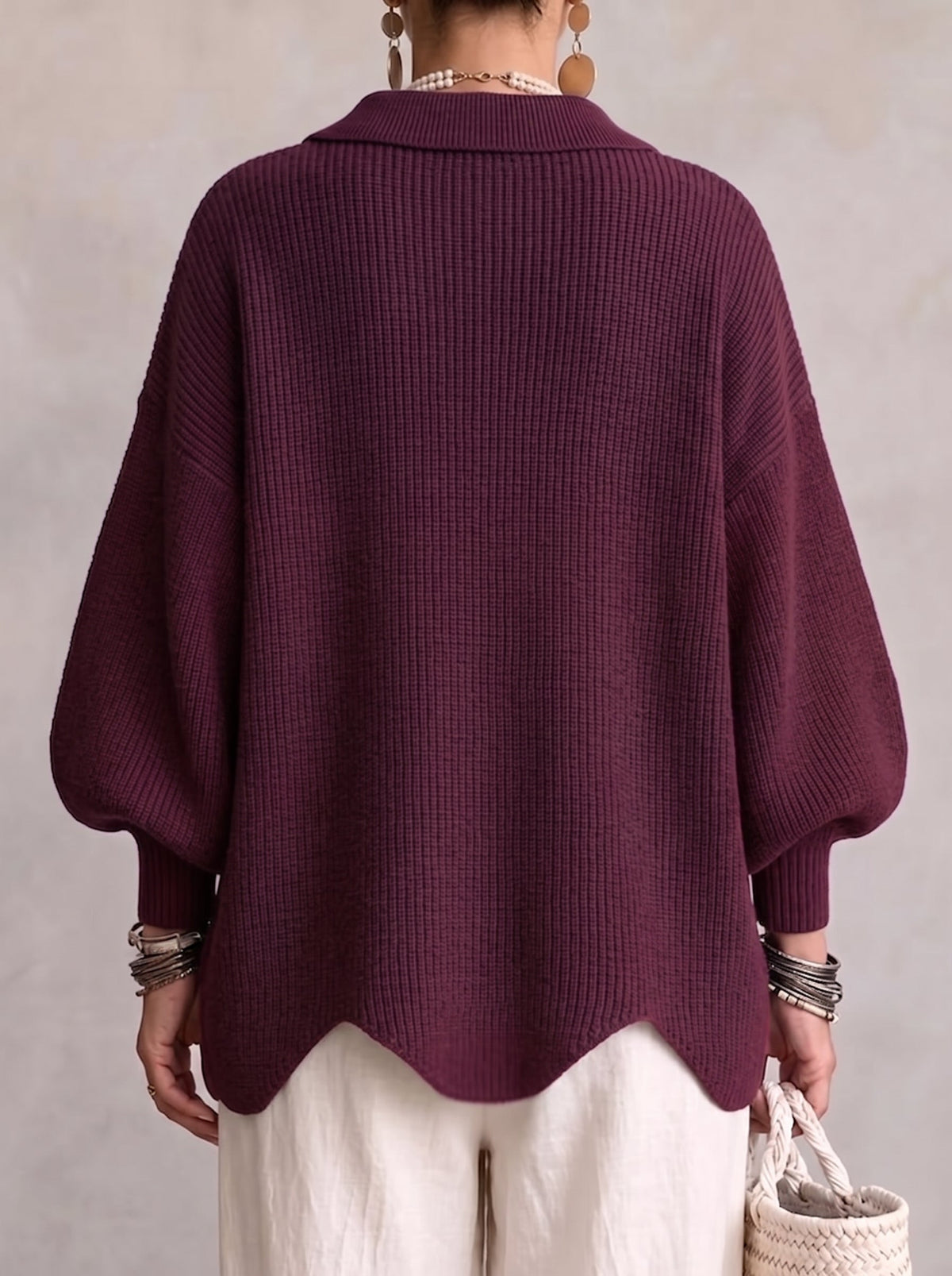 Oversized Collared Cardigan with Metal Buttons