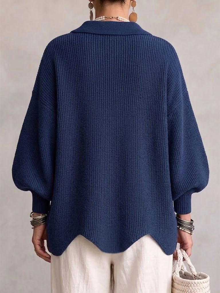 Oversized Collared Cardigan with Metal Buttons