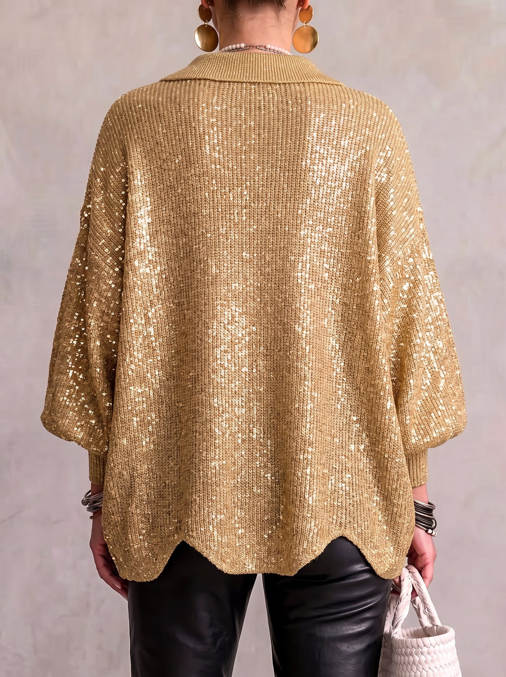 Oversized Collared Cardigan with Metal Buttons