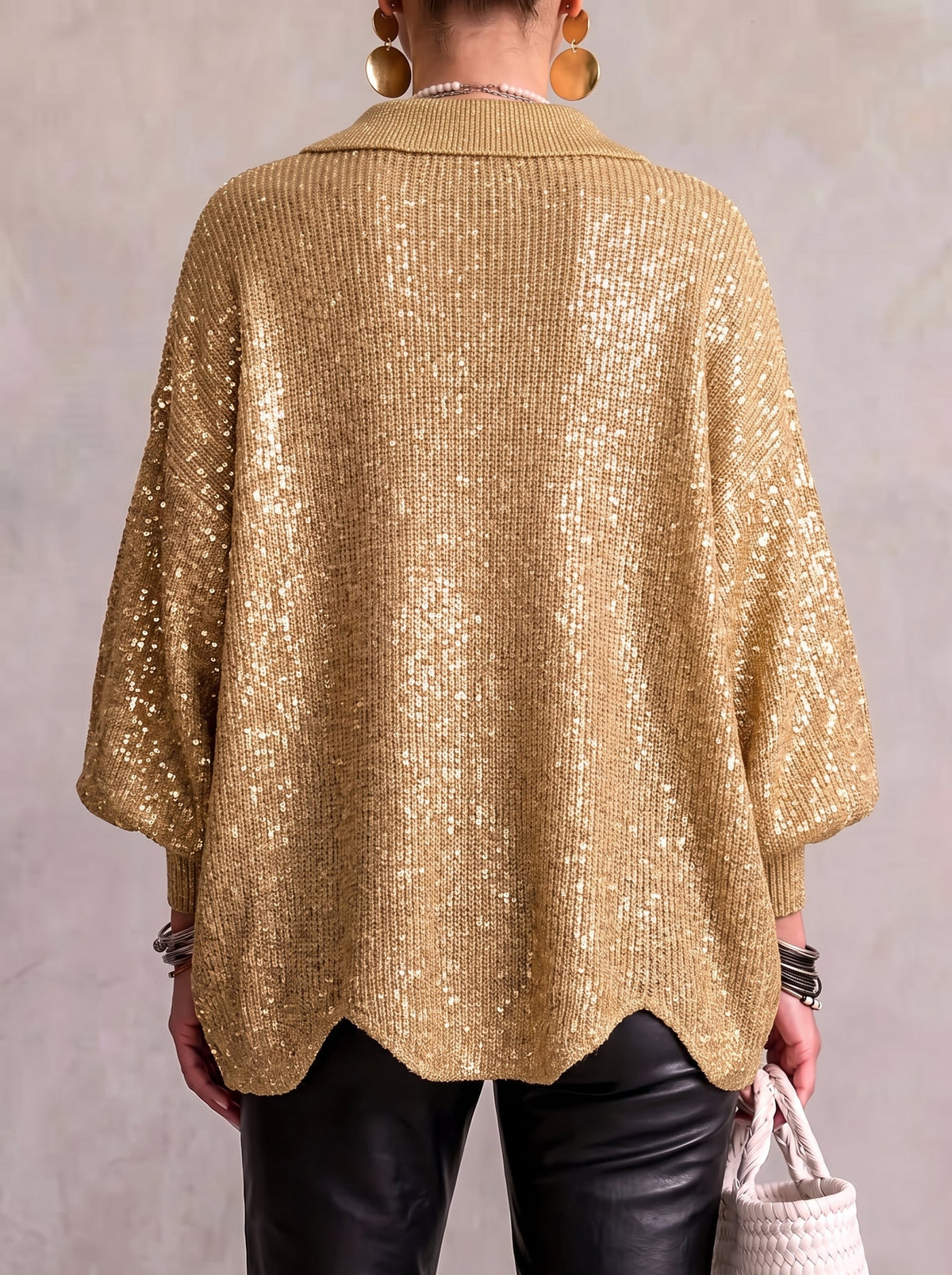Oversized Collared Cardigan with Metal Buttons
