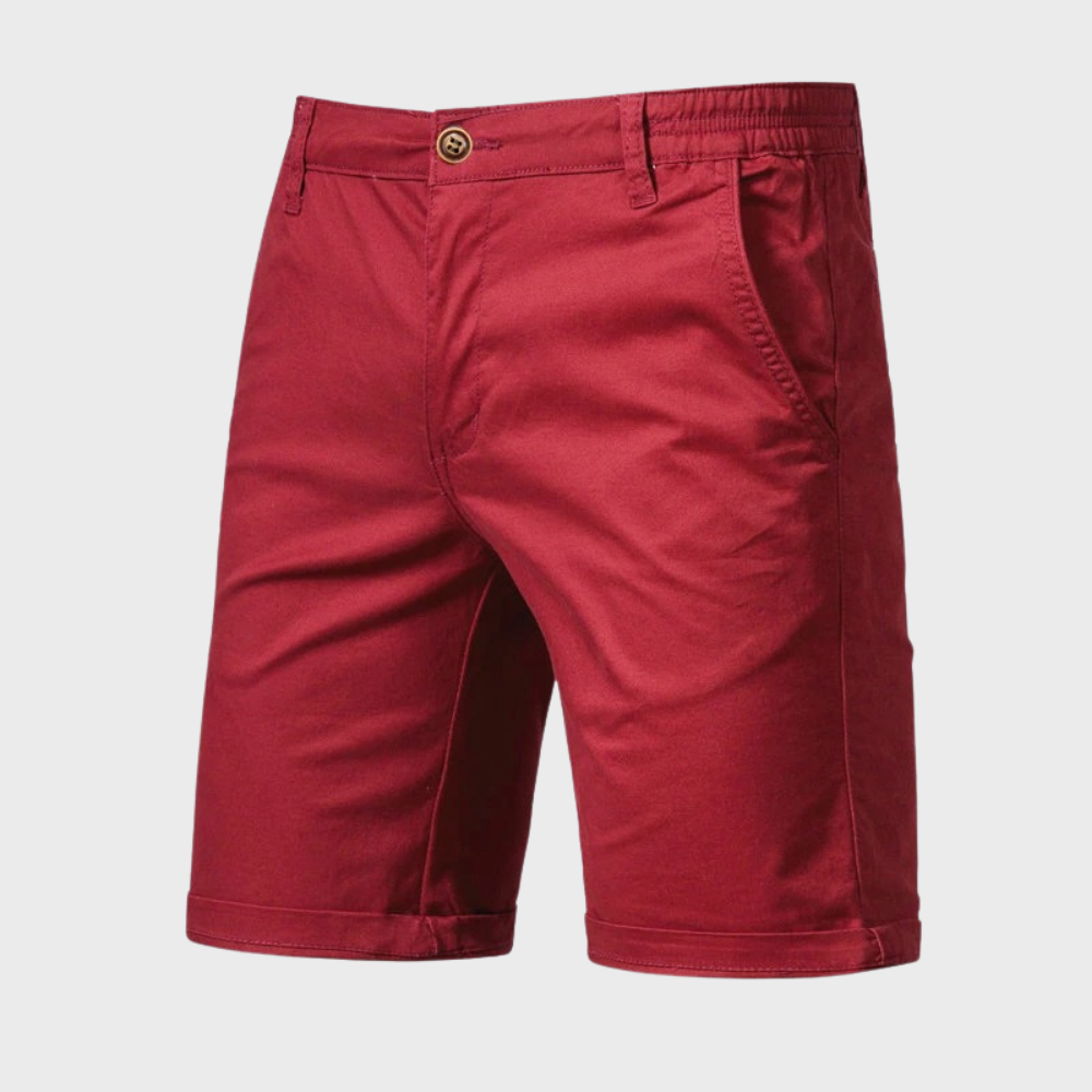 Red shorts on a light gray background