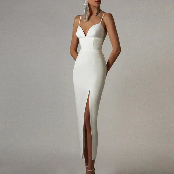 Women's V-Neck Spaghetti Strap Bodycon Dress – Flattering Fit for Weddings & Parties