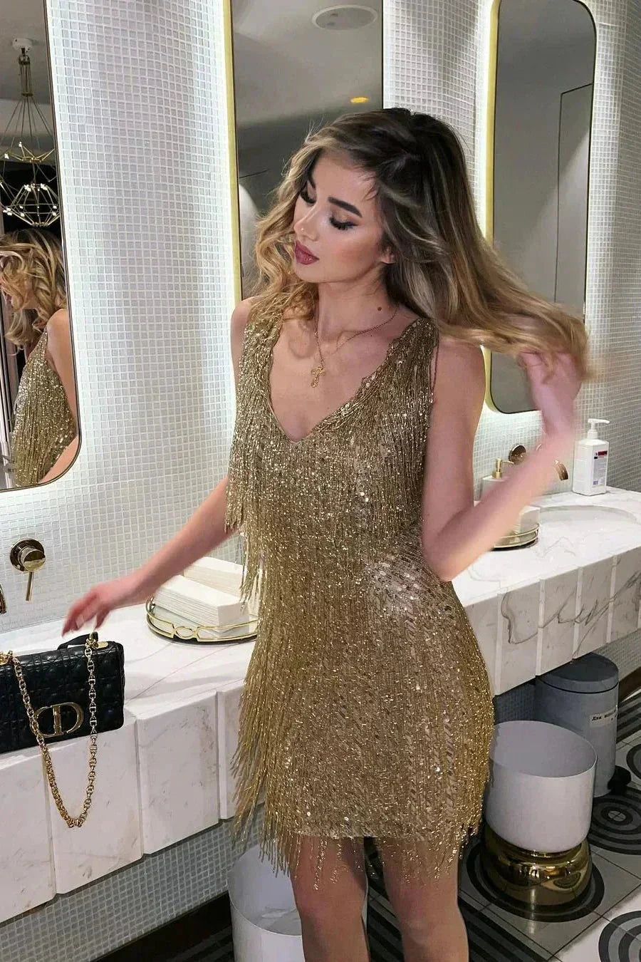 Sequin Party Dress for Women | Shimmer Mini Cocktail Dress for Christmas Events and Nights Out | Regular Fit Sparkly Dress