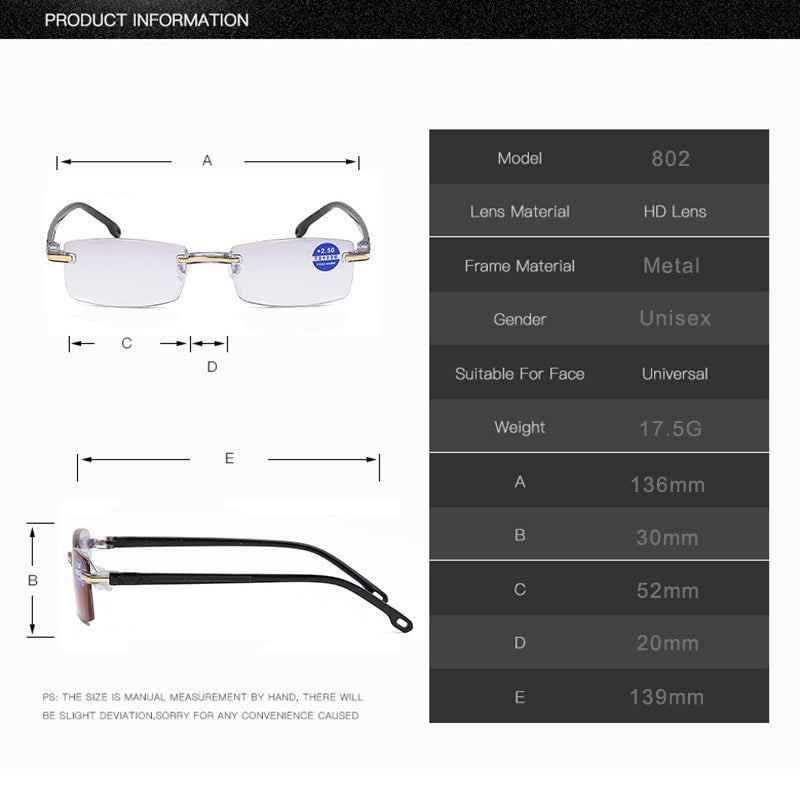 Intelligent Progressive Reading Glasses | Ultralight & Blue Light Filter | For Near & Far Vision | Titanium TR90 Frame