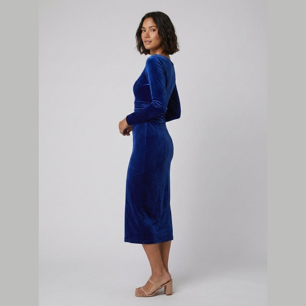 Women's Velvet Bodycon Party Dress | Long Sleeve Boat Neck Evening Dress for Christmas Parties and Winter Occasions