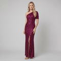 Women's Sequin One-Shoulder Maxi Dress | Fitted Christmas Party Evening Gown with Side Slit | Floor-Length Formal Wear