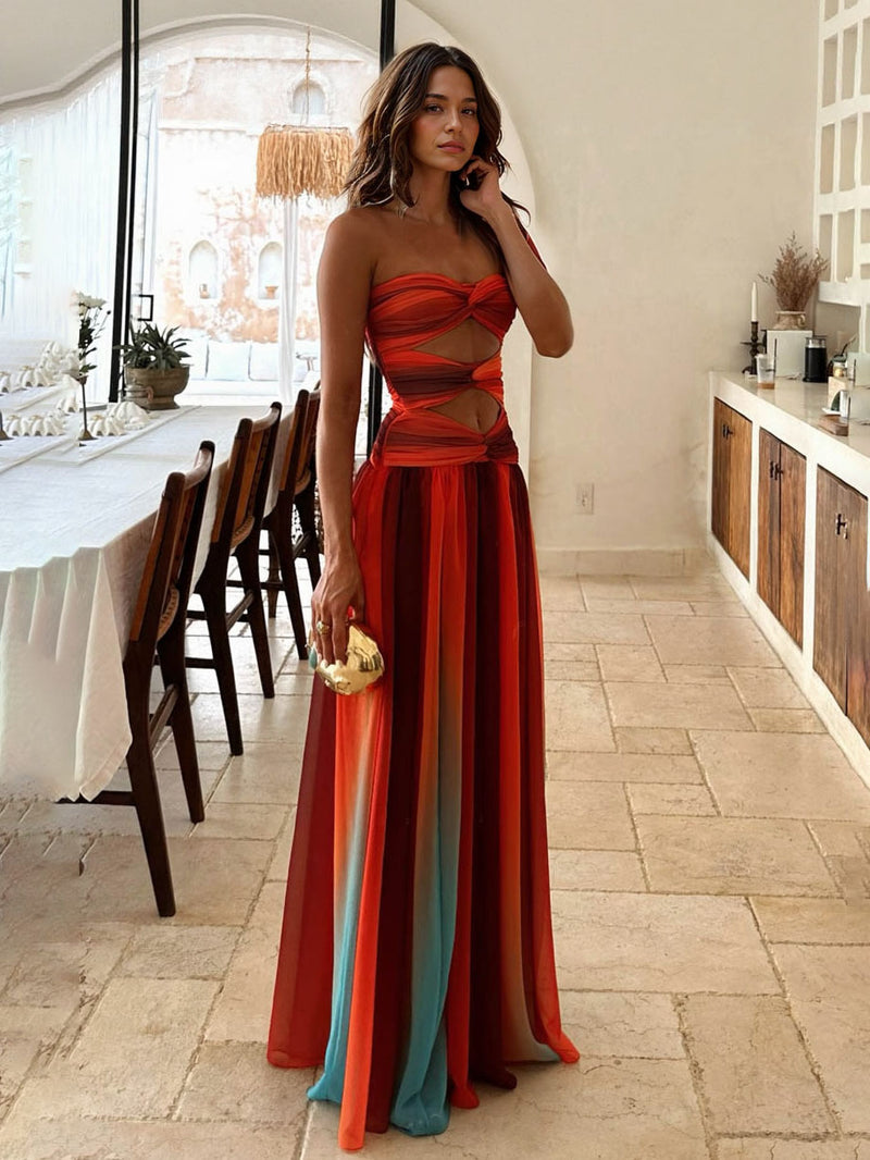 Women’s Gradient Maxi Dress | Sleeveless Wrap Neck with Cut-Out Waist – Summer Party & Holiday Style