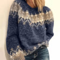 Women's Jacquard Knit Sweater – Cozy Chunky Pullover with Vintage Pattern