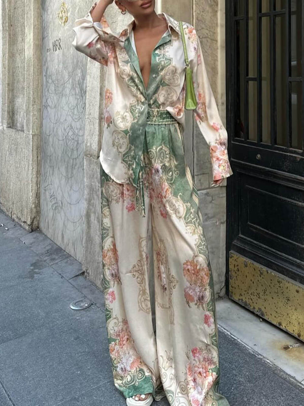 Women’s Floral Oversized Blouse | Long Sleeve Button-Up Shirt for Casual to Evening Wear