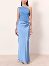 Women’s Silk Blend Maxi Dress | One-Shoulder Pleated Evening Gown
