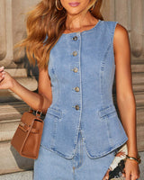 Women’s Sleeveless Denim Co-Ord Set | Wide-Leg Jeans for Casual & Everyday Wear