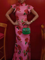 The Amelia Rose Floral Maxi Dress – Tiered Flare Sleeves & Stretch Fit
