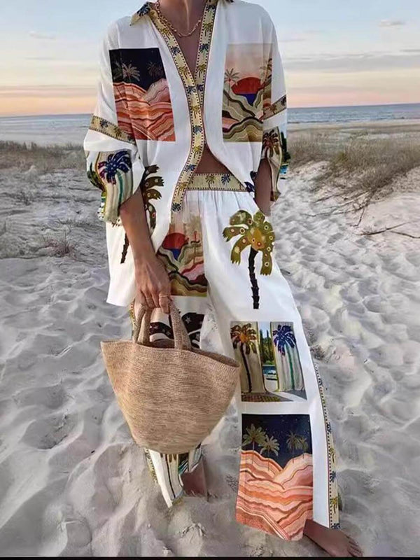 The Sienna Palm Print Two-Piece Set – Relaxed Fit Top & Shorts for Summer Holidays