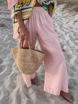 Women’s Printed Oversized Shirt & Wide-Leg Trousers Set – Relaxed Fit for Holidays & Everyday Wear