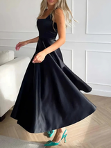 Women’s Midi Dress – Elegant Square Neck, A-Line & Formal Style