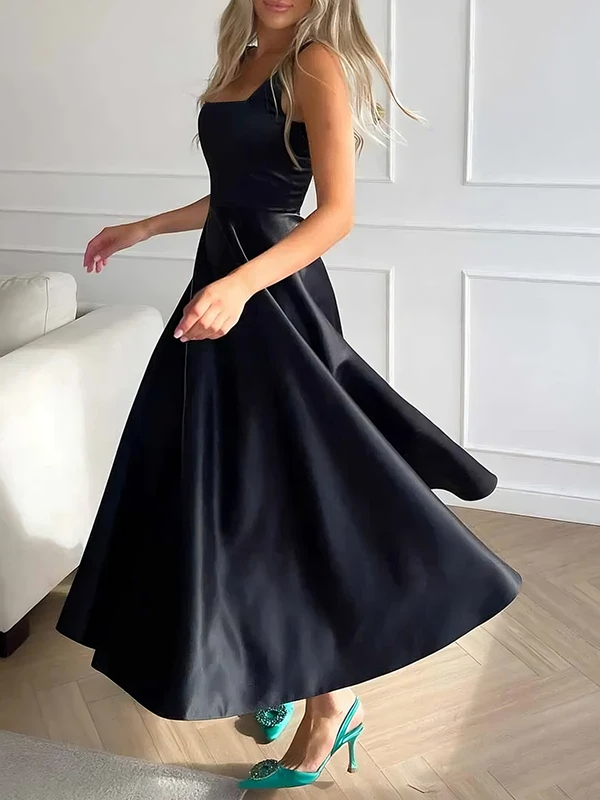 Women’s Midi Dress – Elegant Square Neck, A-Line & Formal Style