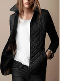 Women's casual quilted jacket with turned-down collar & snap buttons, perfect for autumn layering.