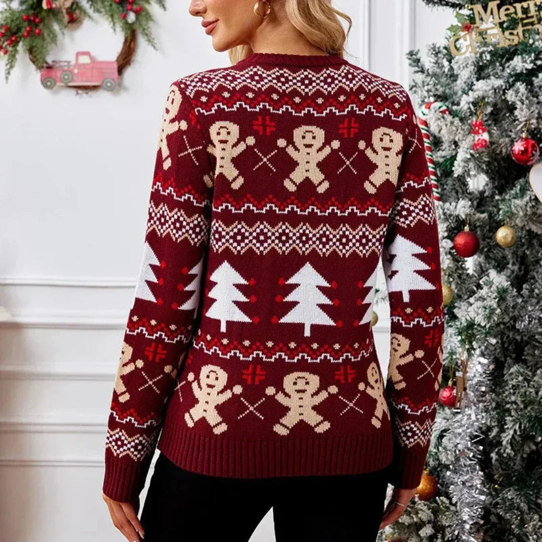 Women's Christmas Jumper with Festive Pattern | Soft Knit Crew Neck Sweater for Holiday Events | Relaxed Fit Festive Top