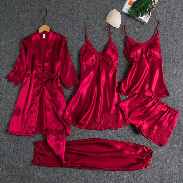 Women's 4-Piece Satin Sleepwear – Soft and Breathable