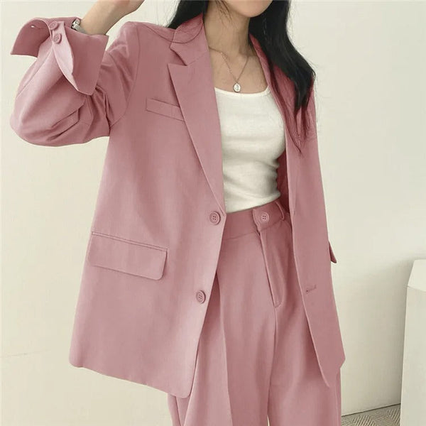 Women’s Blazer and Straight-Leg Trousers Set – Comfortable Office or Casual Outfit